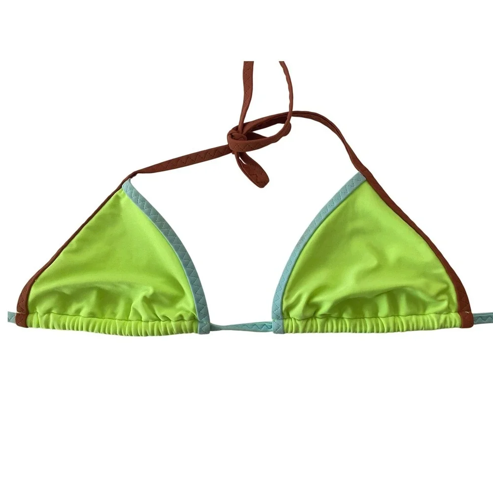 Aerie Colorblock Bikini Set Neon Lime Green XS Triangle Top Coral Pink S Bottoms